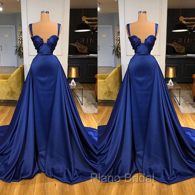Chic Royal Blue Straps Sweetheart Formal Prom Dresses Overskirt Long