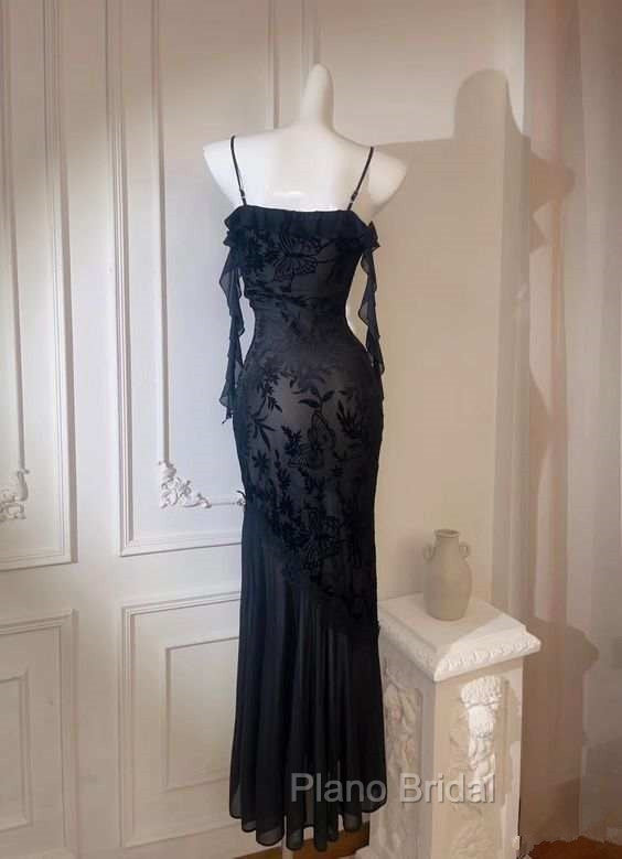 Chic Sheath Spaghetti Straps Black Evening Dresses Long Formal Prom Dresses Secondary image