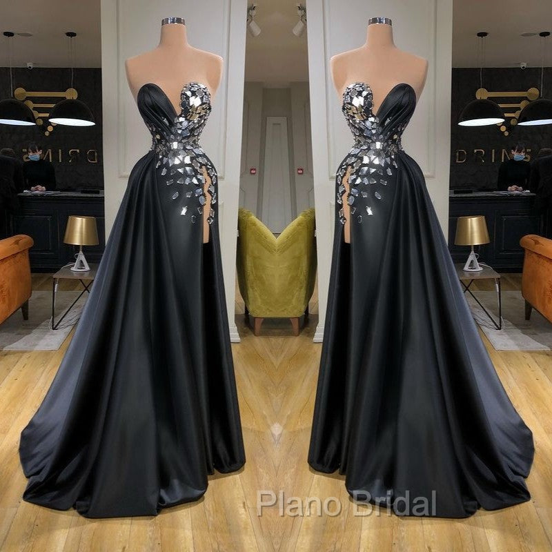 Chic Sweetheart Crystal Long Formal Prom Dresses With Split Online Secondary image