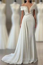Chic V-neck Off-the-shoulder Beading Sleeveless Mermaid Bridal Dresses