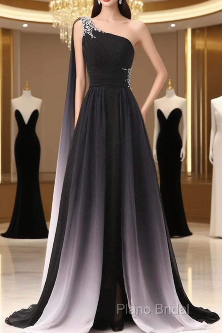 Chiffon A-Line Gradient One Shoulder Formal Dresses, Chiffon Formal Prom Dresses Party Dresses Main image