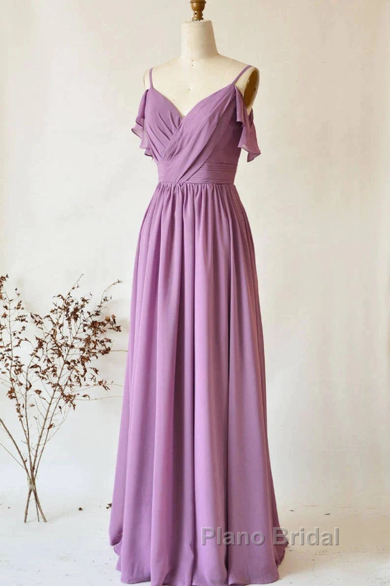 Chiffon Dusty Purple Wedding Guest Dresses Straps Long Bridesmaid Dresses Secondary image