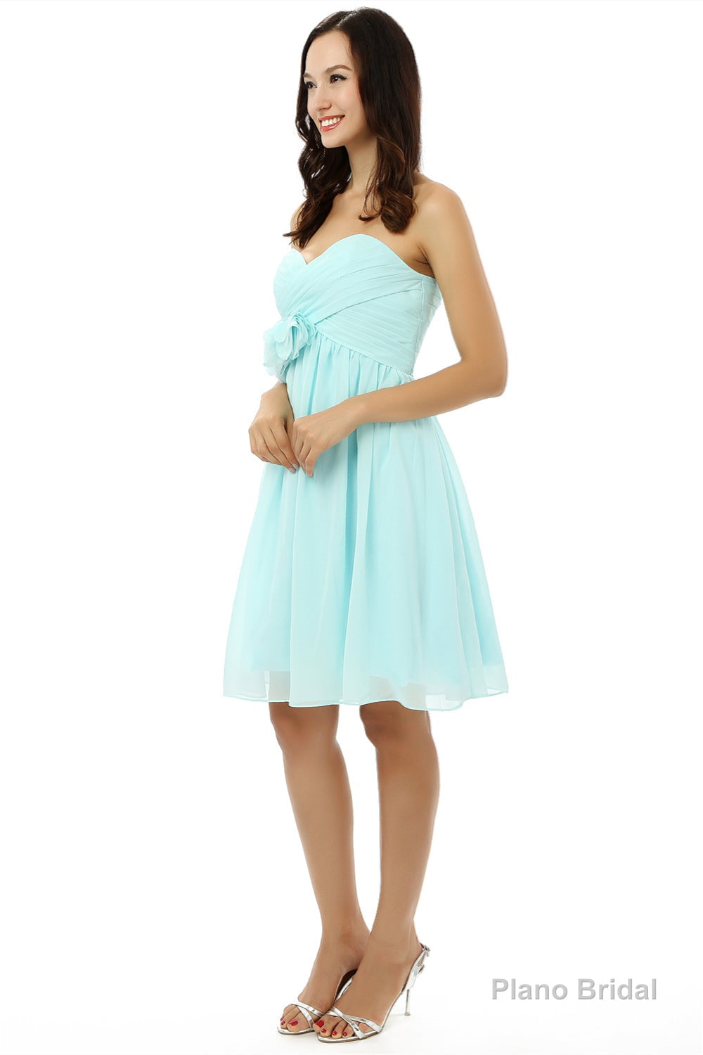 Chiffon Floral Knee Length Short Bridesmaid Dresses