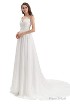 Chiffon Lace Spaghetti Straps Beading Wedding Dresses