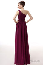 Chiffon One Shoulder Burgundy Prom Dresses