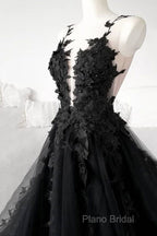 Classic Black Lace Tulle Long Formal Prom Dresses Black Formal Dresses