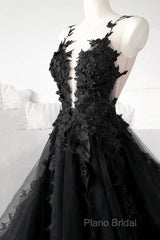 Classic Black Lace Tulle Long Formal Prom Dresses Black Formal Dresses