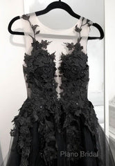 Classic Black Lace Tulle Long Formal Prom Dresses Black Formal Dresses