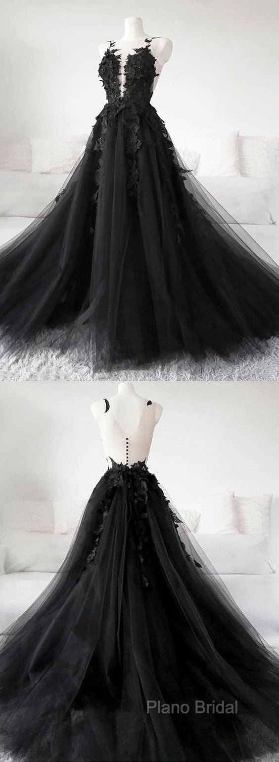 Classic Black Lace Tulle Long Formal Prom Dresses Black Formal Dresses