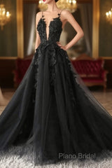 Classic Black Lace Tulle Long Formal Prom Dresses Black Formal Dresses