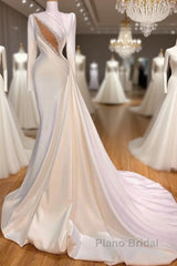 Classic High Neck Long Sleeves Mermaid Wedding Dress Ruffles With Crystals