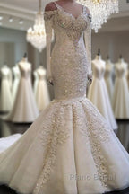 Classic Mermaid Long Sleeves Bridal Gowns Lace Wedding Dresses with Sleeves