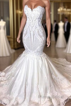 Classic Sleeveless Sweetheart Lace Appliques Mermaid Slim Bridal Wedding Dress