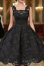 Classic Square Knee-Length Sleeveless Black Lace Homecoming Dresses