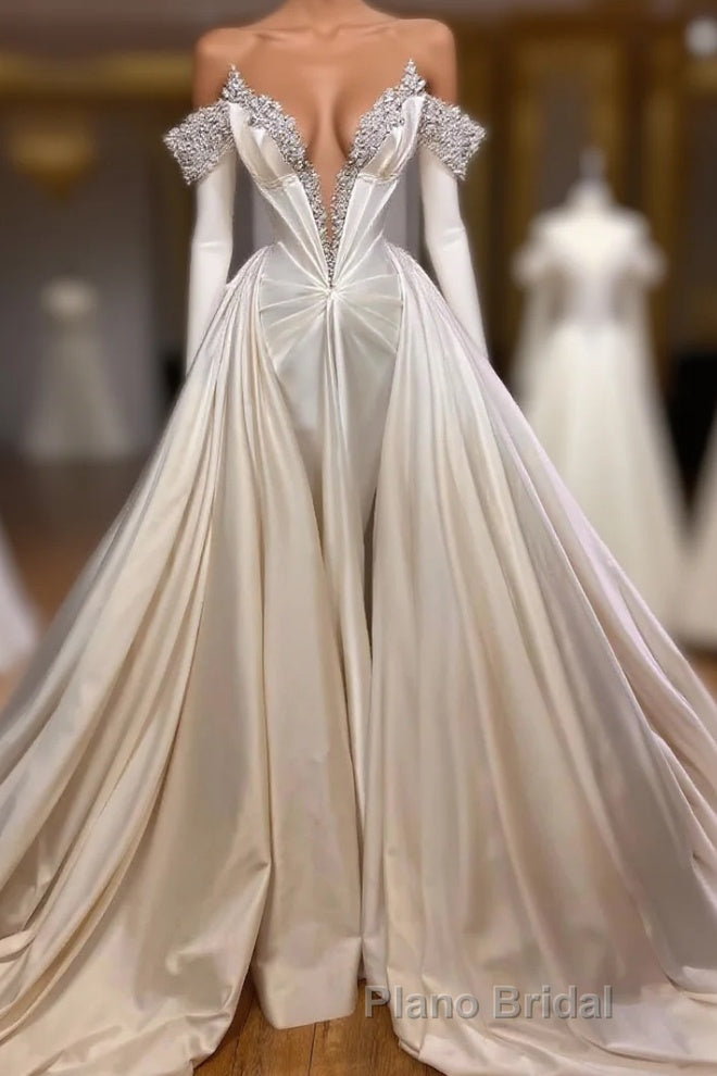 Classic V-Neck Long Sleeves Formal Prom Dresses with Beads Main image