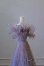 Classy A Line Off The Shoulder Lilac Tulle Long Evening Dresses Formal Prom Dresses