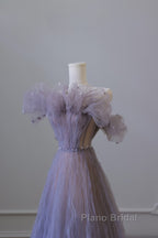 Classy A Line Off The Shoulder Lilac Tulle Long Evening Dresses Formal Prom Dresses