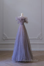 Classy A Line Off The Shoulder Lilac Tulle Long Evening Dresses Formal Prom Dresses