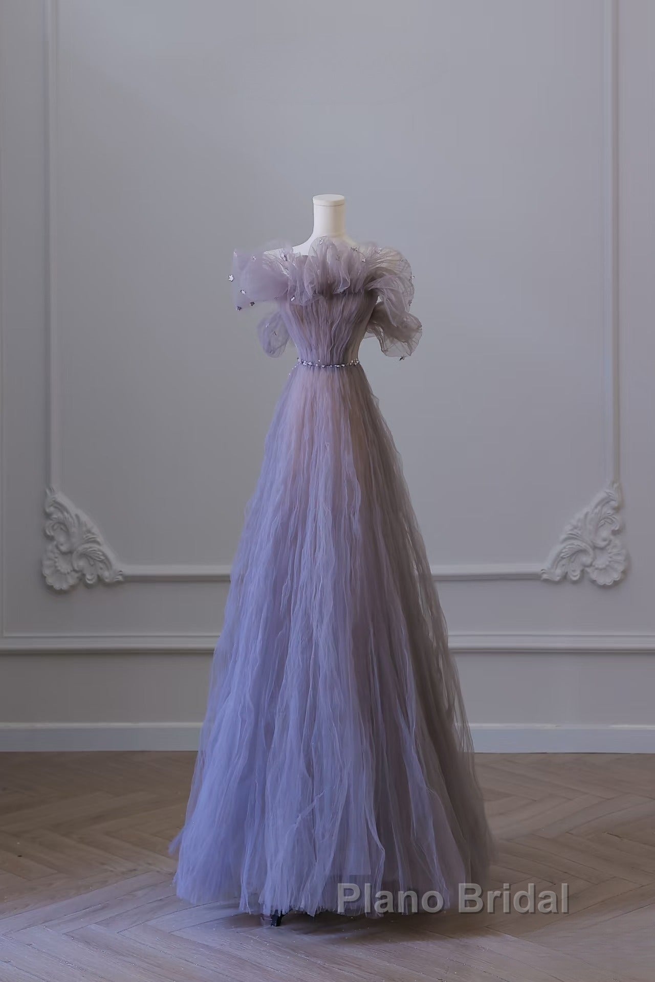 Classy A Line Off The Shoulder Lilac Tulle Long Evening Dresses Formal Prom Dresses