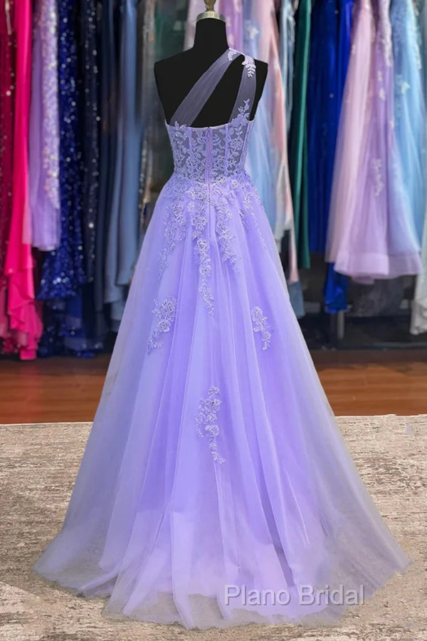 Classy A-Line One Shoulder Lavender Long Formal Prom Dresses Secondary image