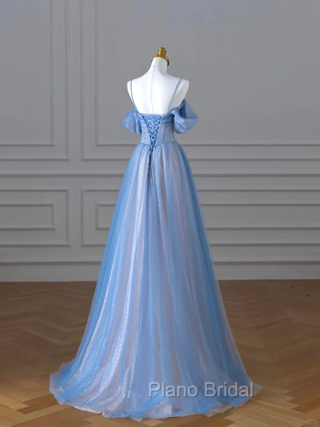 Classy A Line Spaghetti Straps Long Party Dresses Blue Formal Prom Dresses