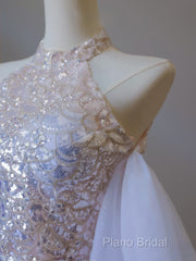 Classy Mermaid High Neckline Sequin Ruffles Long Formal Dresses Formal Prom Dresses