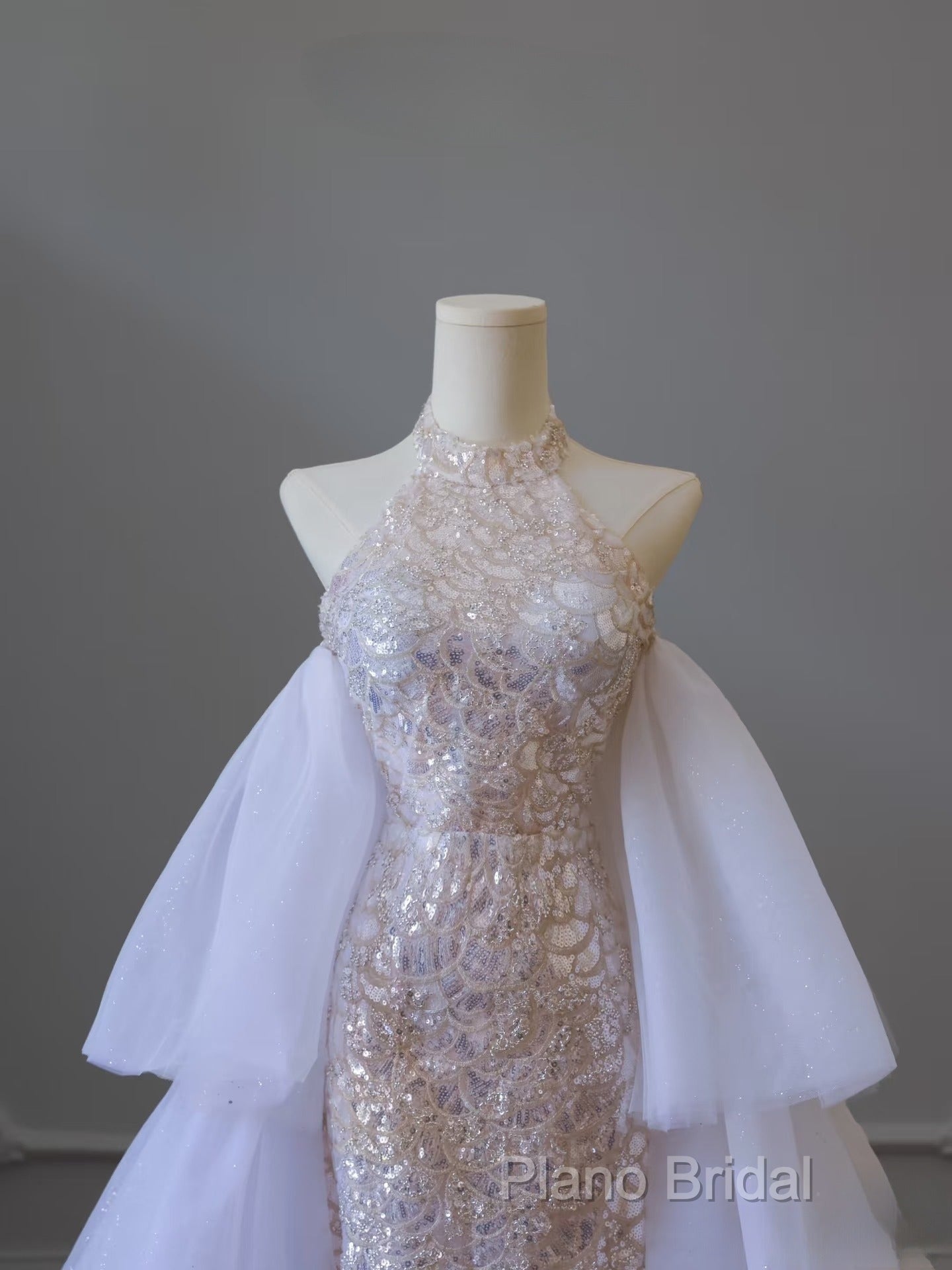 Classy Mermaid High Neckline Sequin Ruffles Long Formal Dresses Formal Prom Dresses