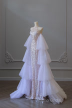 Classy Mermaid High Neckline Sequin Ruffles Long Formal Dresses Formal Prom Dresses