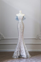 Classy Mermaid Off The Shoulder Neckline Sequin Ruffles Long Evening Dresses Formal Prom Dresses