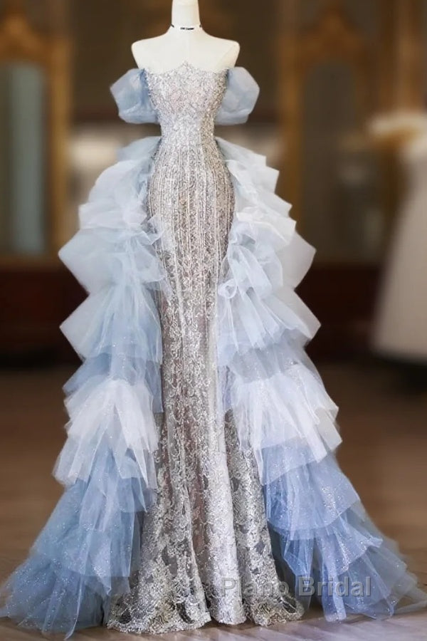 Classy Mermaid Off The Shoulder Neckline Sequin Ruffles Long Evening Dresses Formal Prom Dresses Main image