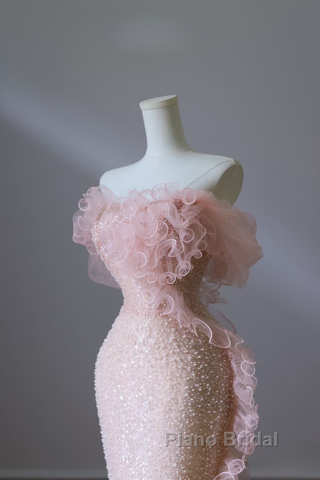 Classy Mermaid Strapless Pink Sequin Long Evening Dresses Formal Prom Dresses