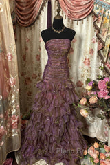 Classy Mermaid Strapless Ruffles Long Evening Dresses Formal Prom Dresses