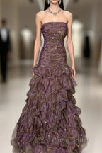 Classy Mermaid Strapless Ruffles Long Evening Dresses Formal Prom Dresses