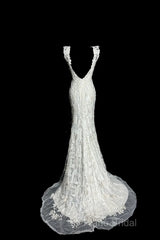 Classy Mermaid V Neckline Lace Ivory Long Wedding Dresses Bridal Dresses