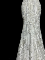 Classy Mermaid V Neckline Lace Ivory Long Wedding Dresses Bridal Dresses