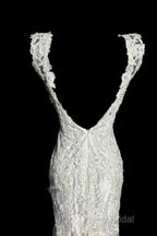 Classy Mermaid V Neckline Lace Ivory Long Wedding Dresses Bridal Dresses