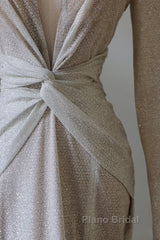 Classy Mermaid V Neckline Long Sleeves Sequin Ruffles Long Evening Dresses Formal Prom Dresses