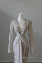 Classy Mermaid V Neckline Long Sleeves Sequin Ruffles Long Evening Dresses Formal Prom Dresses