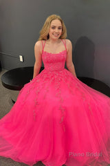 Coral A-Line Prom Dress with Appliques
