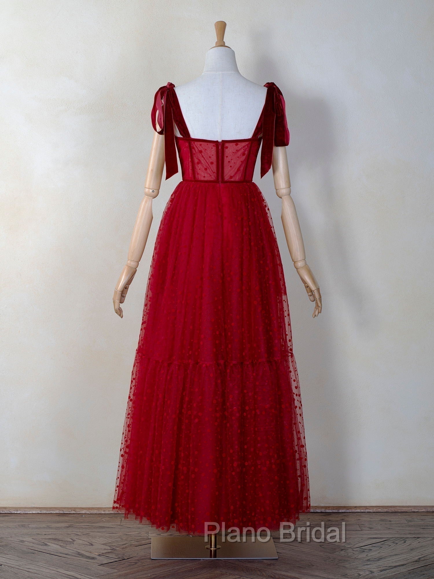 Corset Dotted Tulle Maxi Length Formal Prom Dresses