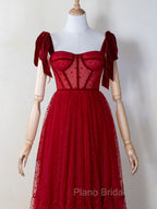 Corset Dotted Tulle Maxi Length Formal Prom Dresses