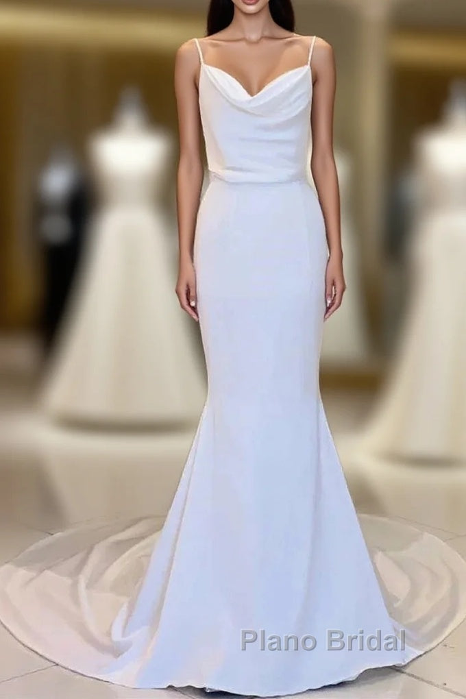 Cowl Neck Backless Mermaid Long Wedding Dresses
