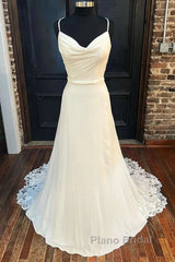 Cowl Neck Cutout Back Lace-Trimmed Long Wedding Dresses