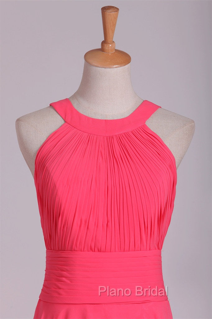 Crew Neck Watermelon Chiffon Long Bridesmaid Dresses Secondary image