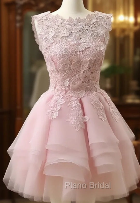 Cue Short Lace Top Round Neckline Party Dresses, Short Layers Homecoming Dresses Main image