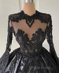 Custom Black African Wedding Gown, Satin Black Wedding Dresses, African Formal Prom Dresses
