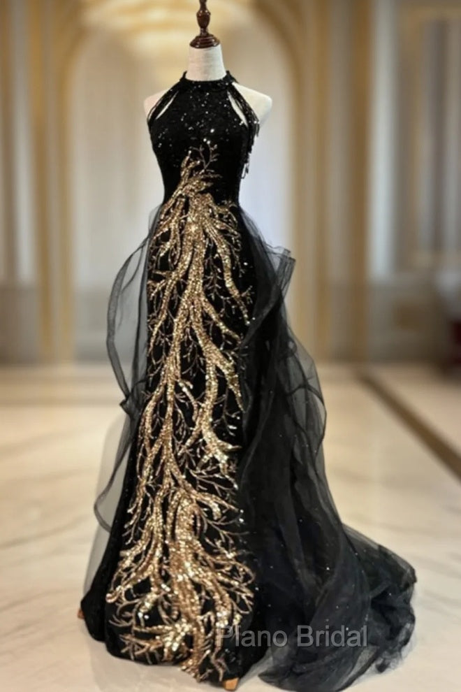 Custom Black Halter Sequins Long Party Dresses and Wine Red Dresses Main image