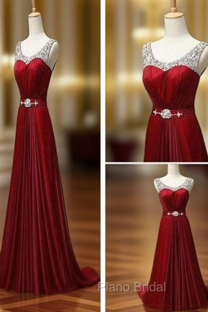 Custom Made A Line Dark Red Round Neck Long Formal Prom Dresses, Bridesmaid Dresses, Formal Dresses