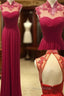 Custom Made A Line High Neck Backless Lace Formal Prom Dresses, Long Formal Dresses, Bridesmaid Dresses