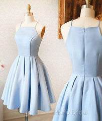 Custom Made A Line Light Blue Short Formal Prom Dresses, Short Blue Homecoming Dresses, Formal Dresses